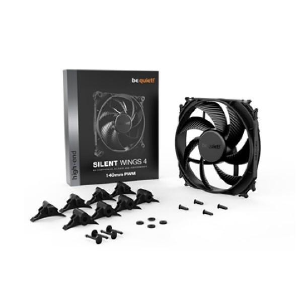 BEQUIET FAN SILENT WINGS 4 140MM PWM BL096, 1100RPM, 51,3CFM/87,16M3/H, 13,6 dB, Lifespan 300000h, BLACK, 5YW.