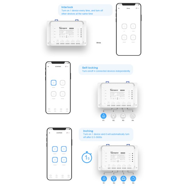 SONOFF Smart Διακόπτης 4CH PRO R3, 4 θέσεων, 40A, RF control, λευκός