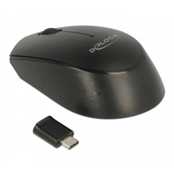 DELOCK Wireless mini Mouse, Οπτικό, USB Type-C receiver, 3-button, μαύρο