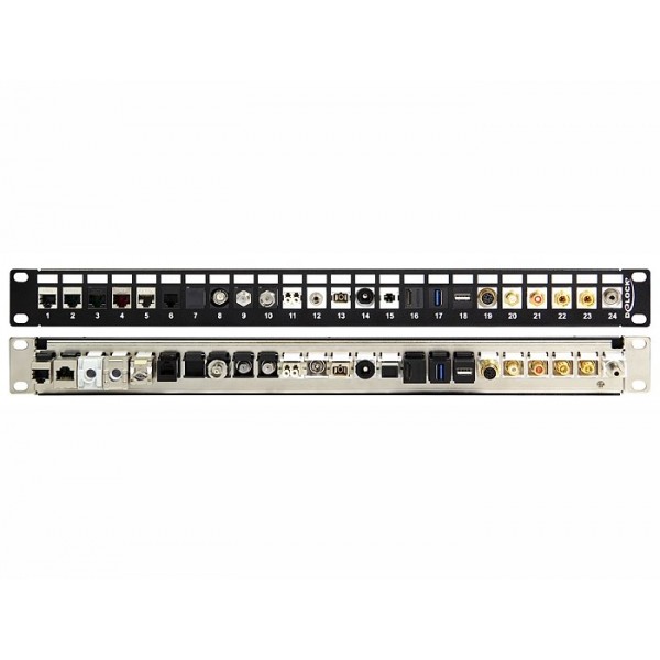 DELOCK Keystone Patch Panel, για 19" rack, 24 ports, Black