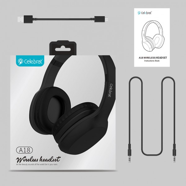 CELEBRAT Bluetooth headphones A18-BK, wireless & wired, μαύρο