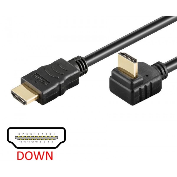 POWERTECH Καλώδιο HDMI (Μ) 19pin 1,4V, 90° down, 1.5m, μαύρο