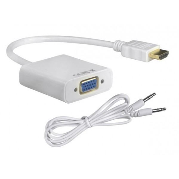 POWERTECH Μετατροπέας HDMI σε VGA, με audio jack, White, 0.20m