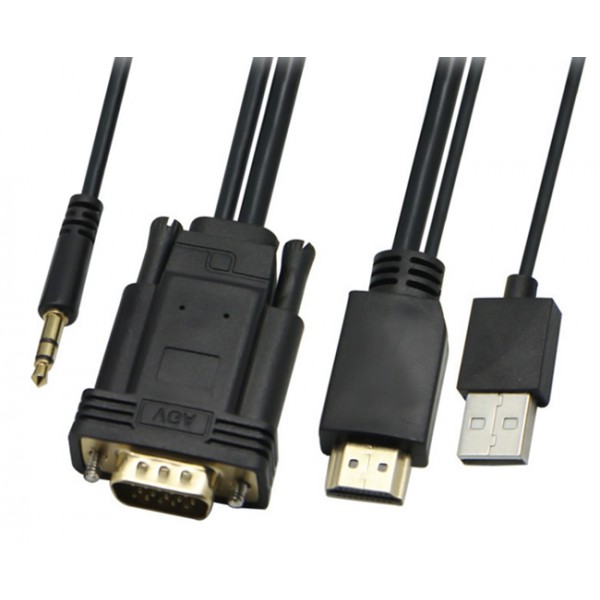 POWERTECH Καλώδιο HDMI(M) & USB(M) σε VGA(M) & 3.5mm(M), 1080p, 5m