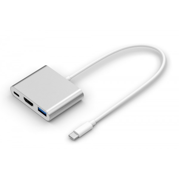 POWERTECH μετατροπέας USB 3.0 Type-C σε USB 3.0, Type C και HDMI, ασημί