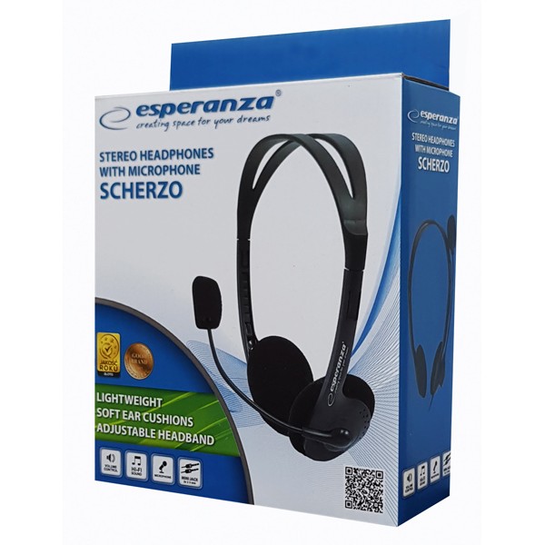 ESPERANZA Headphones με μικρόφωνο Scherzo EH102, 2x 3.5mm, 2.5m, μαύρα