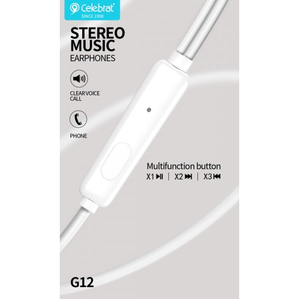 CELEBRAT earphones G12 με μικρόφωνο, 14.2mm, 1.2m, μαύρο