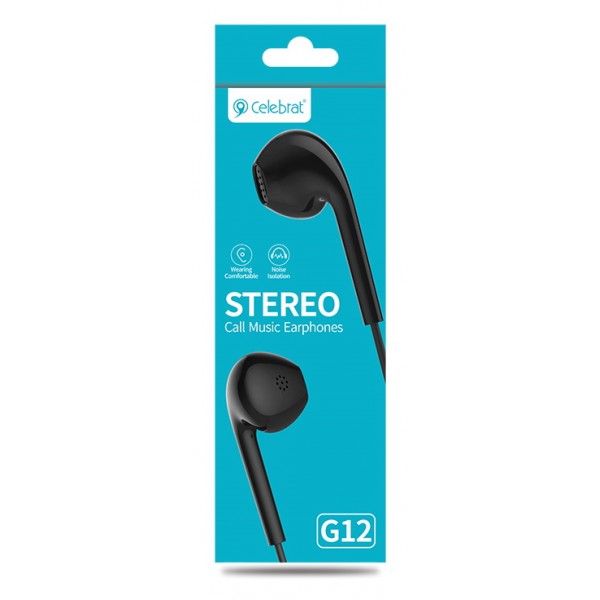 CELEBRAT earphones G12 με μικρόφωνο, 14.2mm, 1.2m, μαύρο