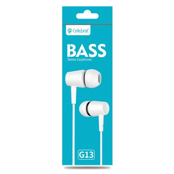 CELEBRAT earphones G13 με μικρόφωνο, 10mm, 1.2m, λευκό