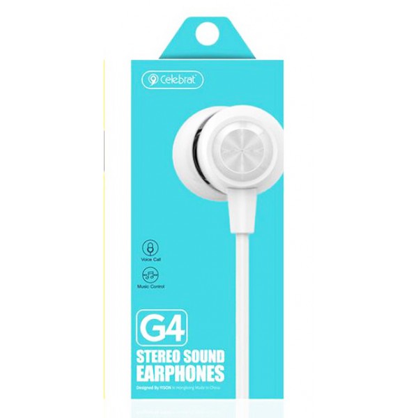 CELEBRAT Earphones G4 με μικρόφωνο, 10mm, 1.2m, λευκό