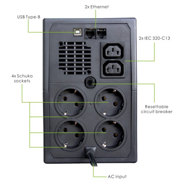 POWERTECH UPS Line Interactive PT-1900LIU, 1900VA, 1140W