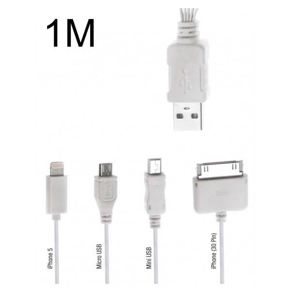 POWERTECH καλώδιο USB 2.0  4 in 1, 1m, λευκό