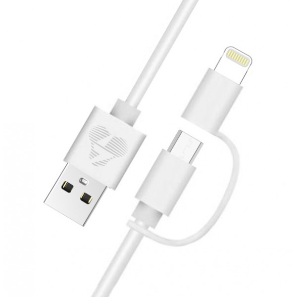 POWERTECH Καλώδιο USB σε Micro/Lightning prime PT-707, MFi, 1m, λευκό