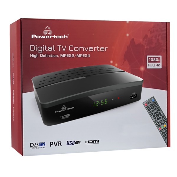 POWERTECH ψηφιακός δέκτης PT-779, MPEG4, DVB-T2, H.265, RJ45