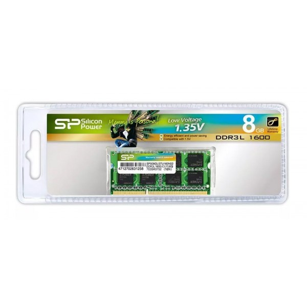 SILICON POWER Μνήμη 8GB DDR3L SODimm, PC3L 120800, 1600MHz, CL11, 1.35v