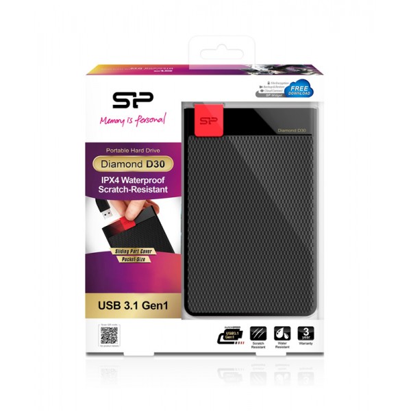 SILICON POWER Εξωτερικός HDD 1TB Diamond D30 D3S, USB 3.1, Black