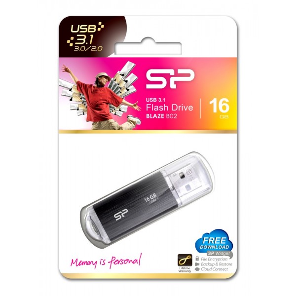 SILICON POWER USB Flash Drive Blaze B02 , 16GB, USB 3.0, Black