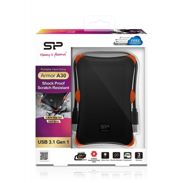 SILICON POWER εξωτερικός HDD 2TB Armor A30, USB 3.1, μαύρο