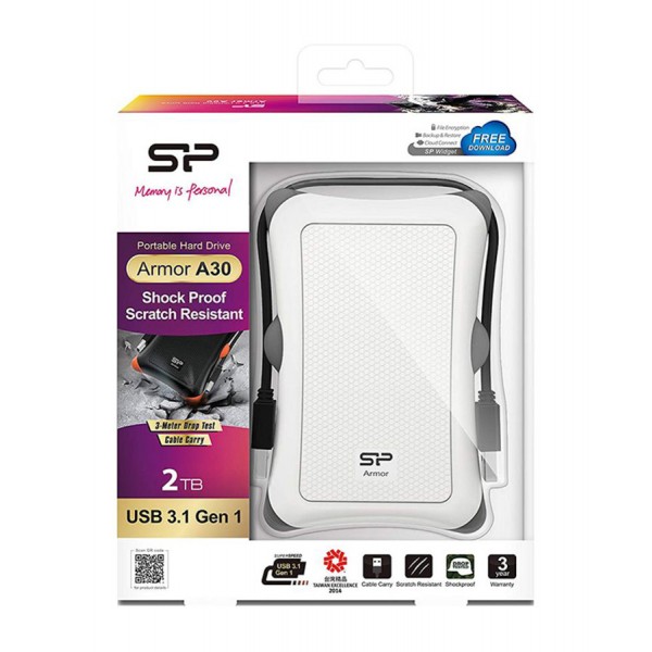 SILICON POWER εξωτερικός HDD 2TB Armor A30, USB 3.1, λευκός