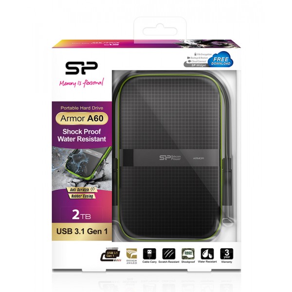 SILICON POWER εξωτερικός HDD Armor A60 2TB, USB 3.1, μαύρο