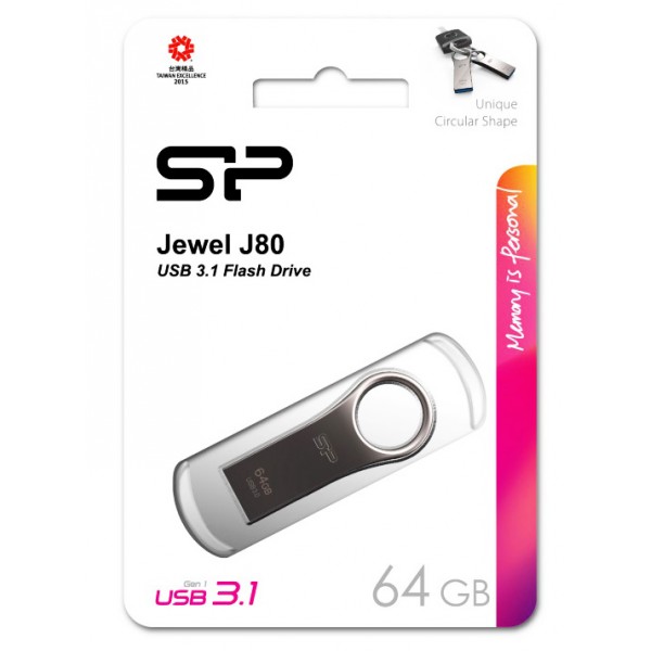 SILICON POWER USB Flash Drive Jewel 80, 64GB, USB 3.0, Titanium