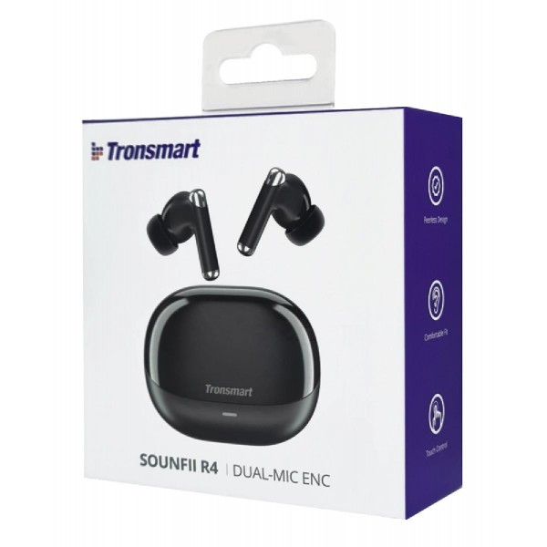 TRONSMART earphones με θήκη φόρτισης Sounfii R4, TWS, ENC, 12mm, μαύρο