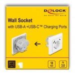 DELOCK πρίζα τοίχου 11499 με θύρες φόρτισης USB & USB-C, 18W PD, λευκή