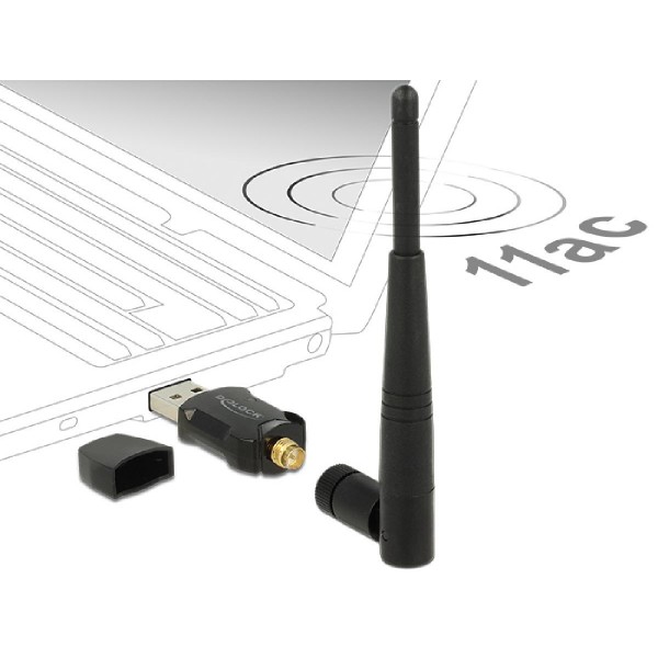 DELOCK USB2.0 WLAN stick με εξωτερική κεραία 12462, DFS+WPS, 2.4GHz+5GHz