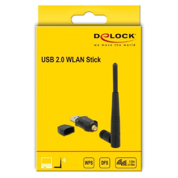 DELOCK USB2.0 WLAN stick με εξωτερική κεραία 12462, DFS+WPS, 2.4GHz+5GHz