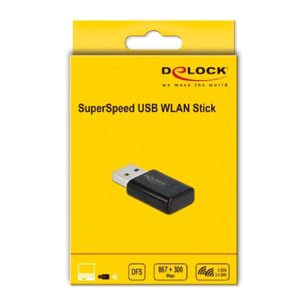 DELOCK USB αντάπτορας δικτύου WLAN 12550, dual band, DFS, μαύρος