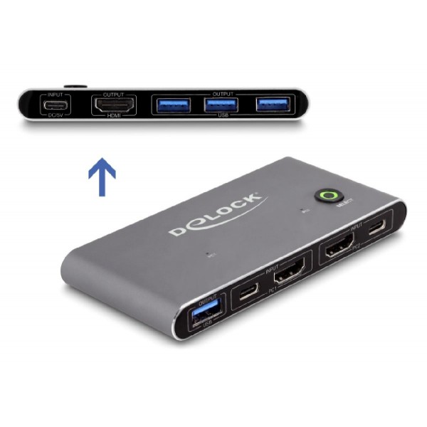 DELOCK HDMI KVM switch 18647 με 4x θύρες USB 5Gbps, 8K/30Hz, γκρι