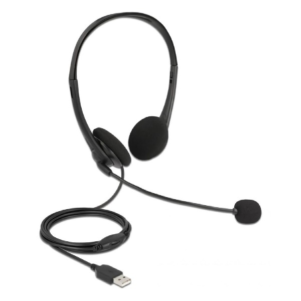 DELOCK headphones με μικρόφωνο 27179, stereo, USB, volume control, μαύρα