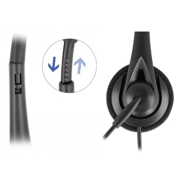 DELOCK headphones με μικρόφωνο 27179, stereo, USB, volume control, μαύρα