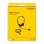 DELOCK headphones με μικρόφωνο 27179, stereo, USB, volume control, μαύρα