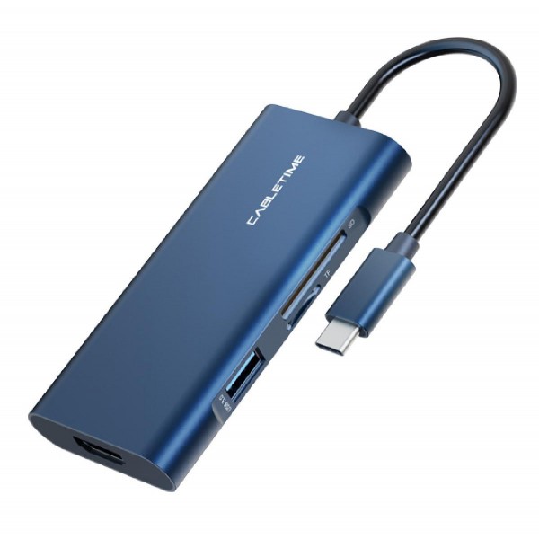 CABLETIME αντάπτορας USB-C σε HDMI+3xUSBΑ+USBC+SD+TF C160 4K 0.15m, μπλε