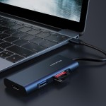 CABLETIME αντάπτορας USB-C σε HDMI+3xUSBΑ+USBC+SD+TF C160 4K 0.15m, μπλε