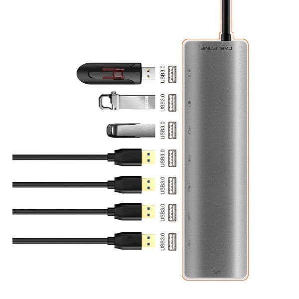 CABLETIME hub Type-C C160, 7-ports USB 3.0 , 5Gbps, 0.15m, ασημί