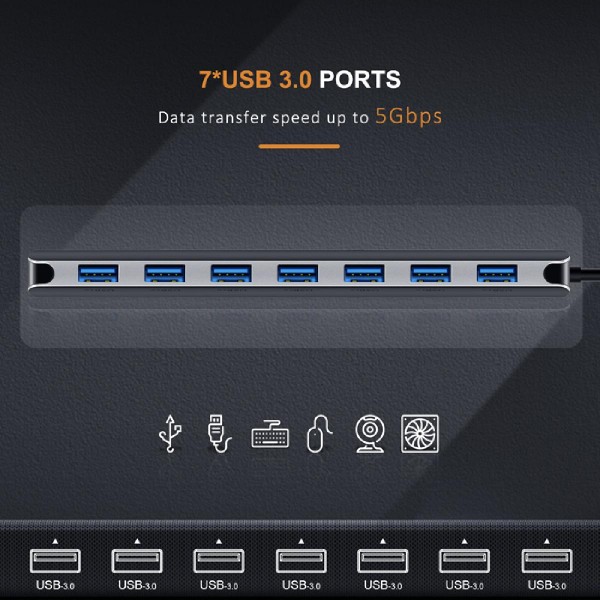 CABLETIME hub Type-C C160, 7-ports USB 3.0 , 5Gbps, 0.15m, ασημί