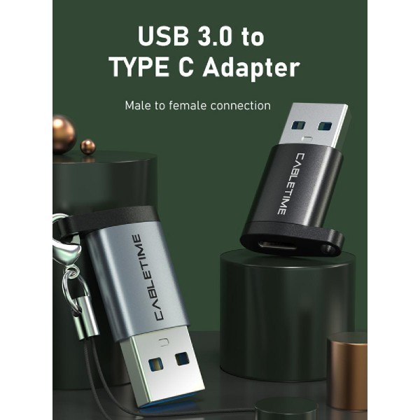 CABLETIME αντάπτορας OTG USB-A σε USB-C AMCF, USB 3.0, 2.1A, 0.1m, γκρι