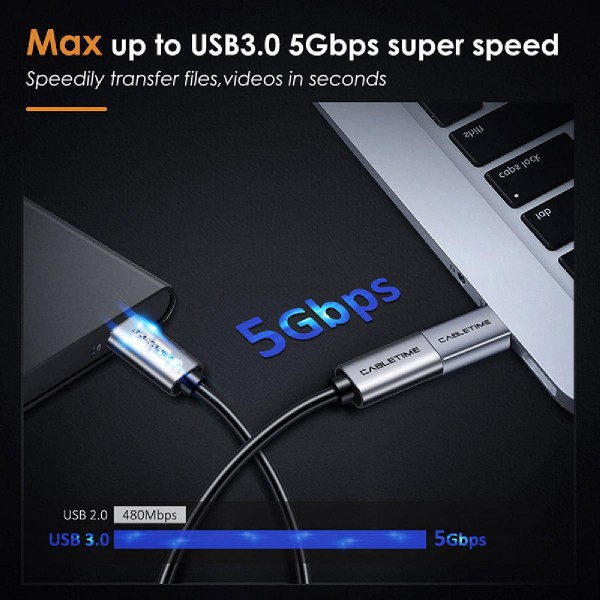 CABLETIME αντάπτορας OTG USB-C σε USB 3.0 C160, γκρι