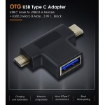 CABLETIME αντάπτορας USB-C σε USB-A 3.0 + USB Micro B 2.0 C160, μαύρος