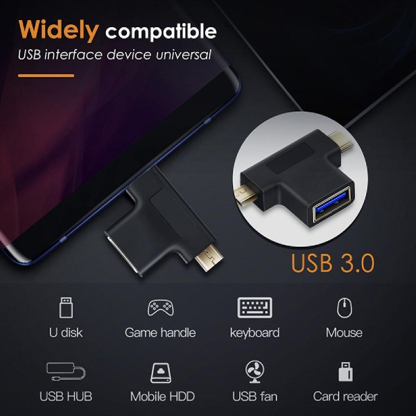 CABLETIME αντάπτορας USB-C σε USB-A 3.0 + USB Micro B 2.0 C160, μαύρος