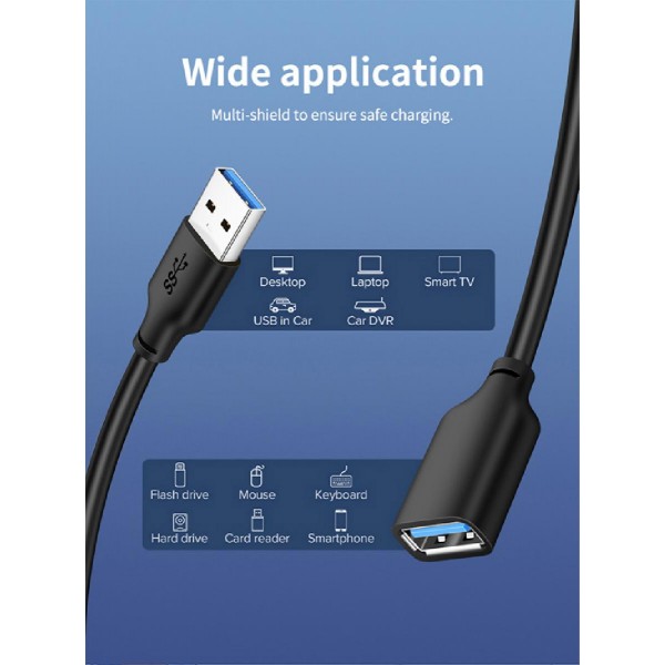 CABLETIME καλώδιο USB 3.0 C160, M-F, 5Gbps, 2m, μαύρο