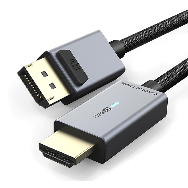 CABLETIME καλώδιο DisplayPort σε HDMI AV585, με LED, 4K, 1.8m, μαύρο