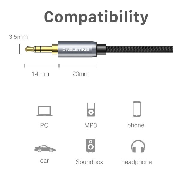 CABLETIME καλώδιο AUX Stereo 3.5mm AV311, M-F, 1.8, μαύρο