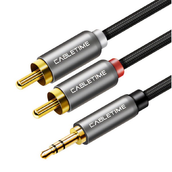 CABLETIME καλώδιο Stereo 3.5mm σε 2x RCA AV314, 5m, μαύρο