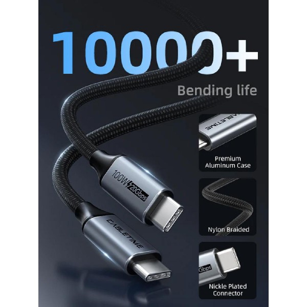 CABLETIME καλώδιο USB-C CT-C160, USB 3.1, 100W, 20Gbps, 4K, 1.5m, μαύρο