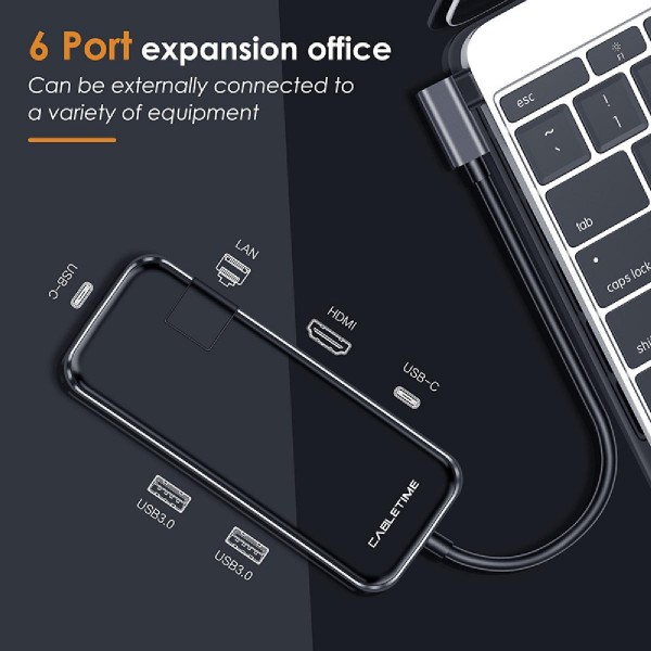 CABLETIME docking station CT-CMHD61G, 6 θυρών, USB-C σύνδεση, 4K, 60W, μαύρο