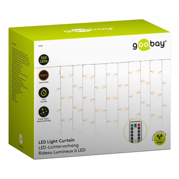 GOOBAY LED λαμπάκια κουρτίνα 57942, 3000K, 6.1m, IP44, 31V, 300 LEDs