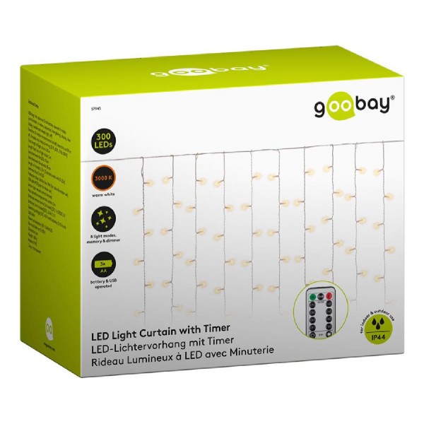 GOOBAY LED λαμπάκια κουρτίνα 57943, 3000K, 4.1m, IP44, USB, 300 LEDs